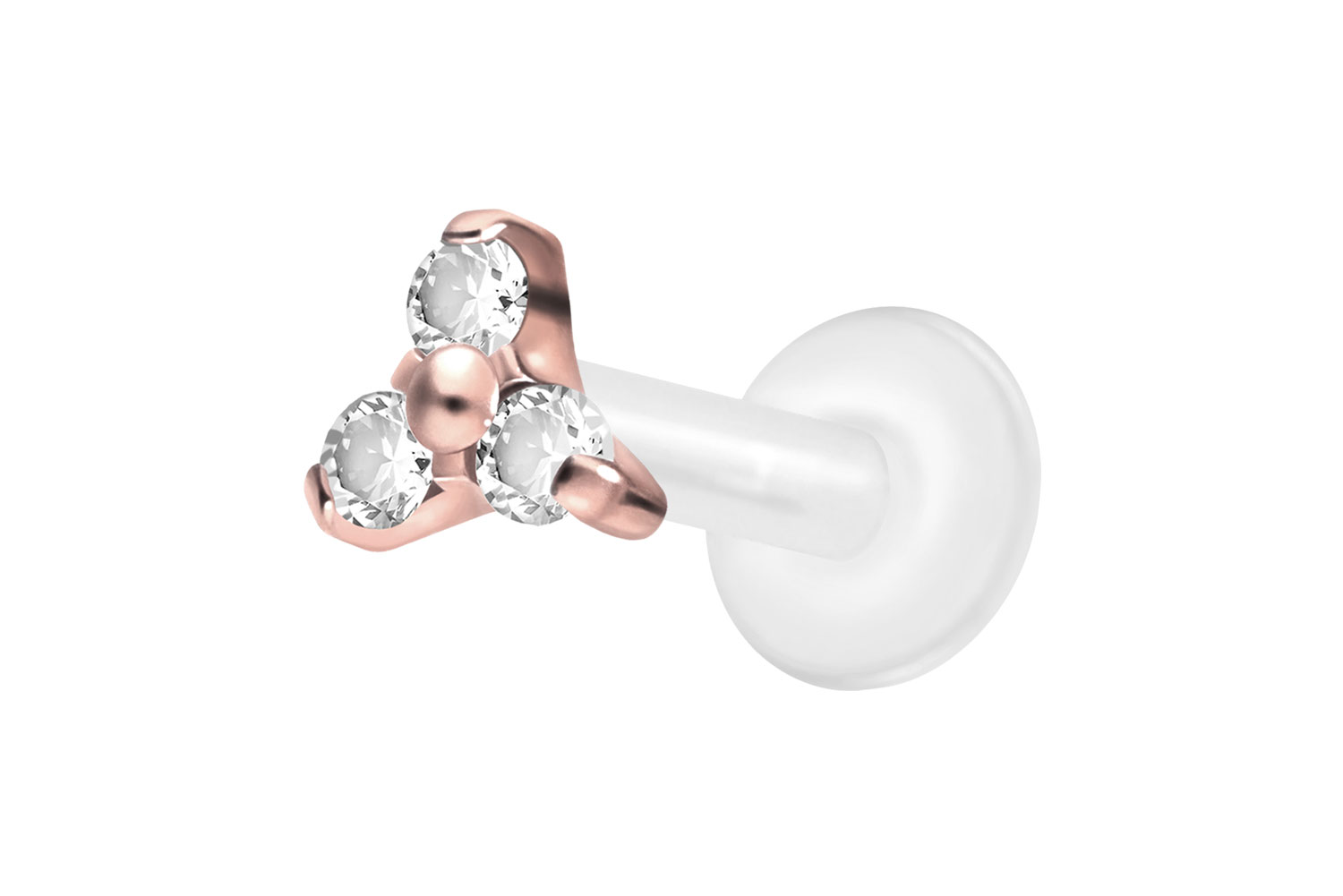 PTFE Labret Piercing mit Innengewinde + Titan-Aufsatz KRISTALLBLUME